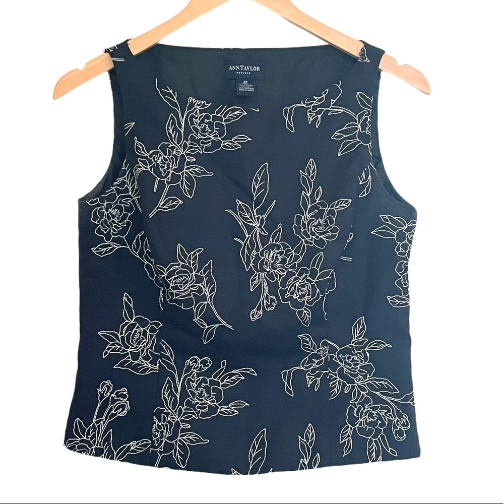 Ann Taylor Navy Floral Embroidered Top